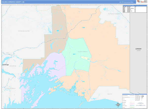 Valdez Cordova County Digital Map Color Cast Style